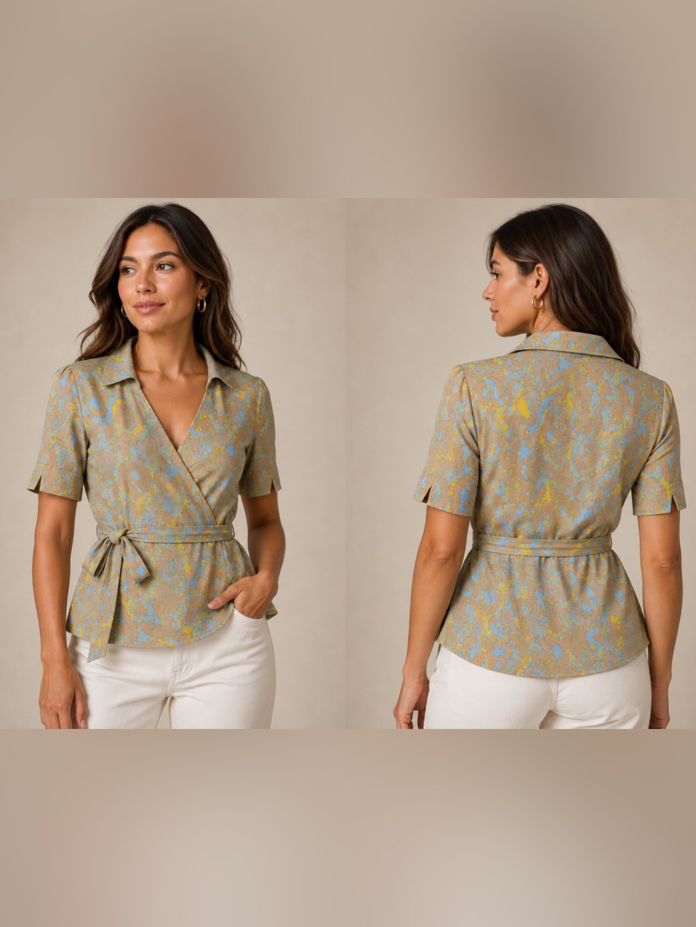 Diane von Furstenberg silk wrap top “Julianna” size 0 vintage print